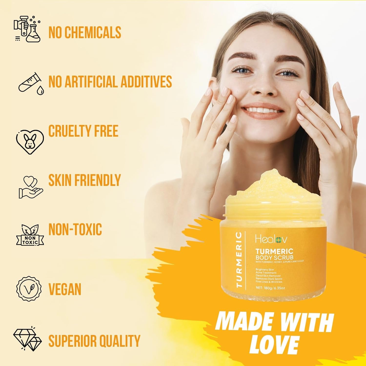 Turmeric Body Scrub - Skin Brightening Face & Body Scrub with Turmeric - All-Natural Exfoliating Turmeric Body Scrub for Hyperpigmentation - Turmeric Scrub Boosts Circulation & Removes Toxins
